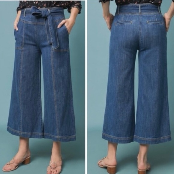 ANTHROPOLOGIE Pilcro High Rise Crop Wide Leg Jeans w/ Belt - Picture 1 of 13